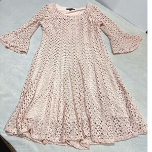 Chris McLaughlin Pink Crochet Lace Bell Sleeve Fit & Flare Boho Dress Womens 6
